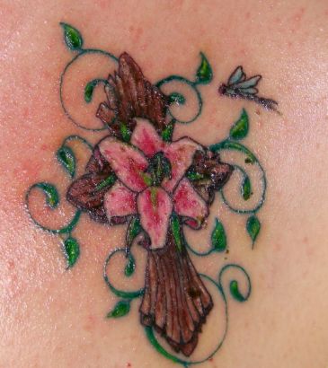 Cross,flower And Vine Tats